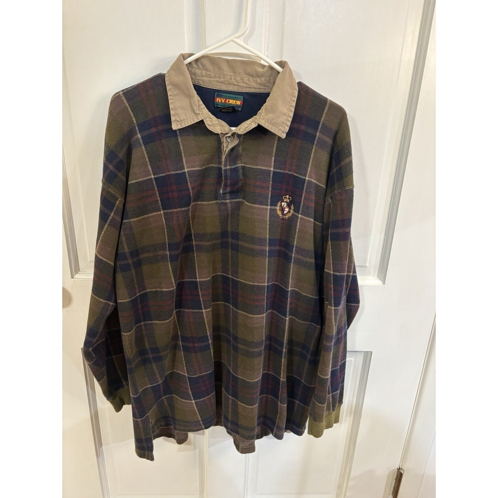 Vintage Plaid Ivy Crew Plaid Long Sleeve Polo XL